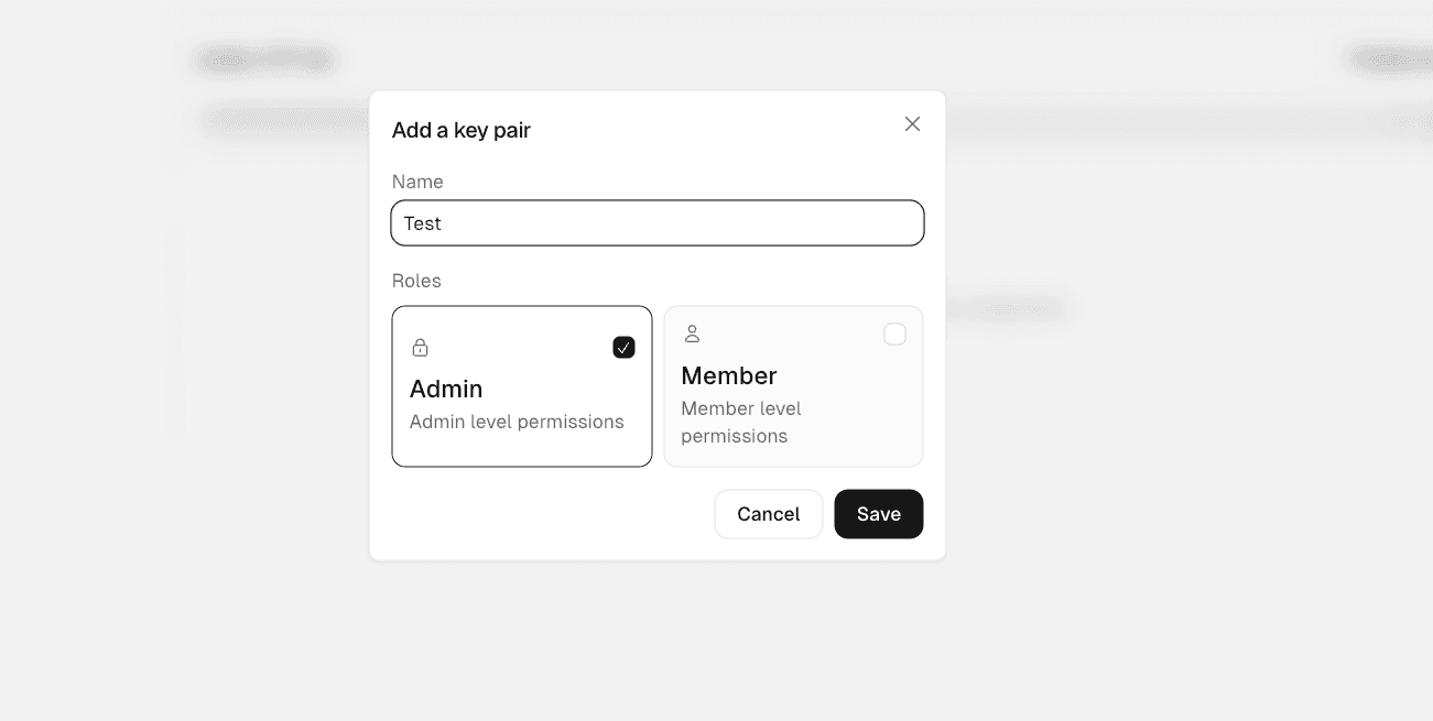 Add a key pair modal