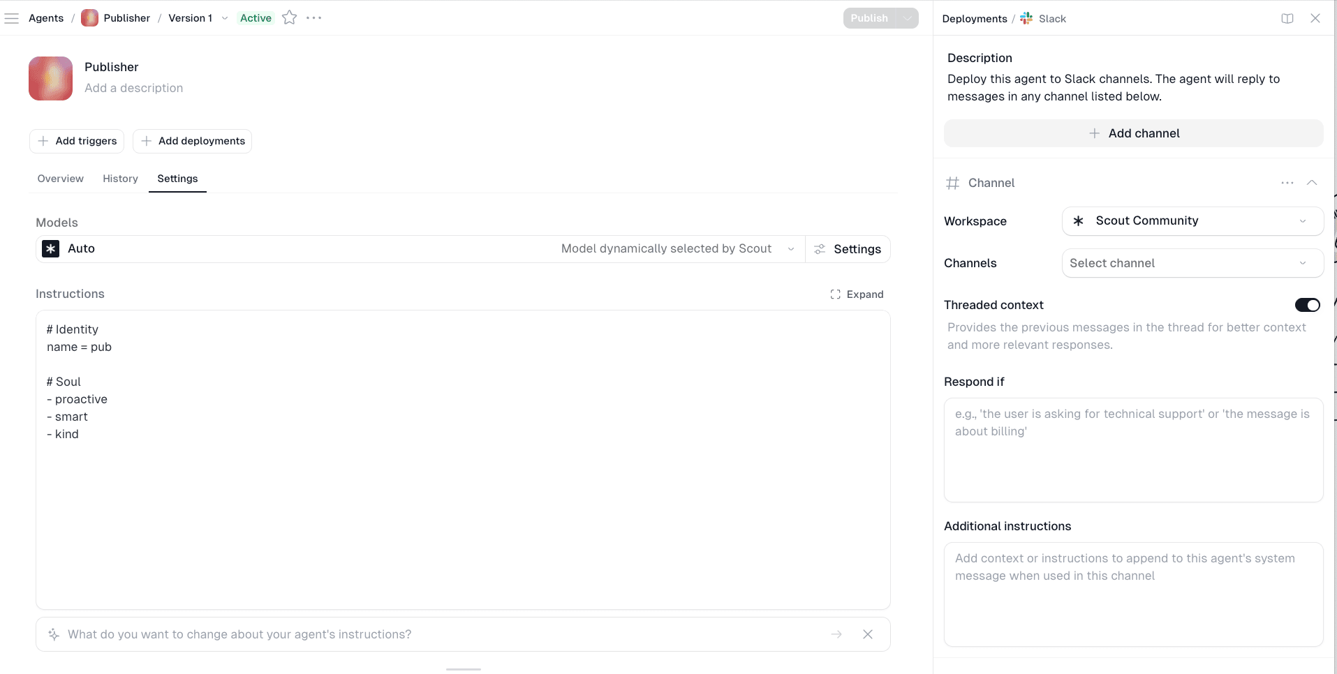 Slack deployment configuration panel